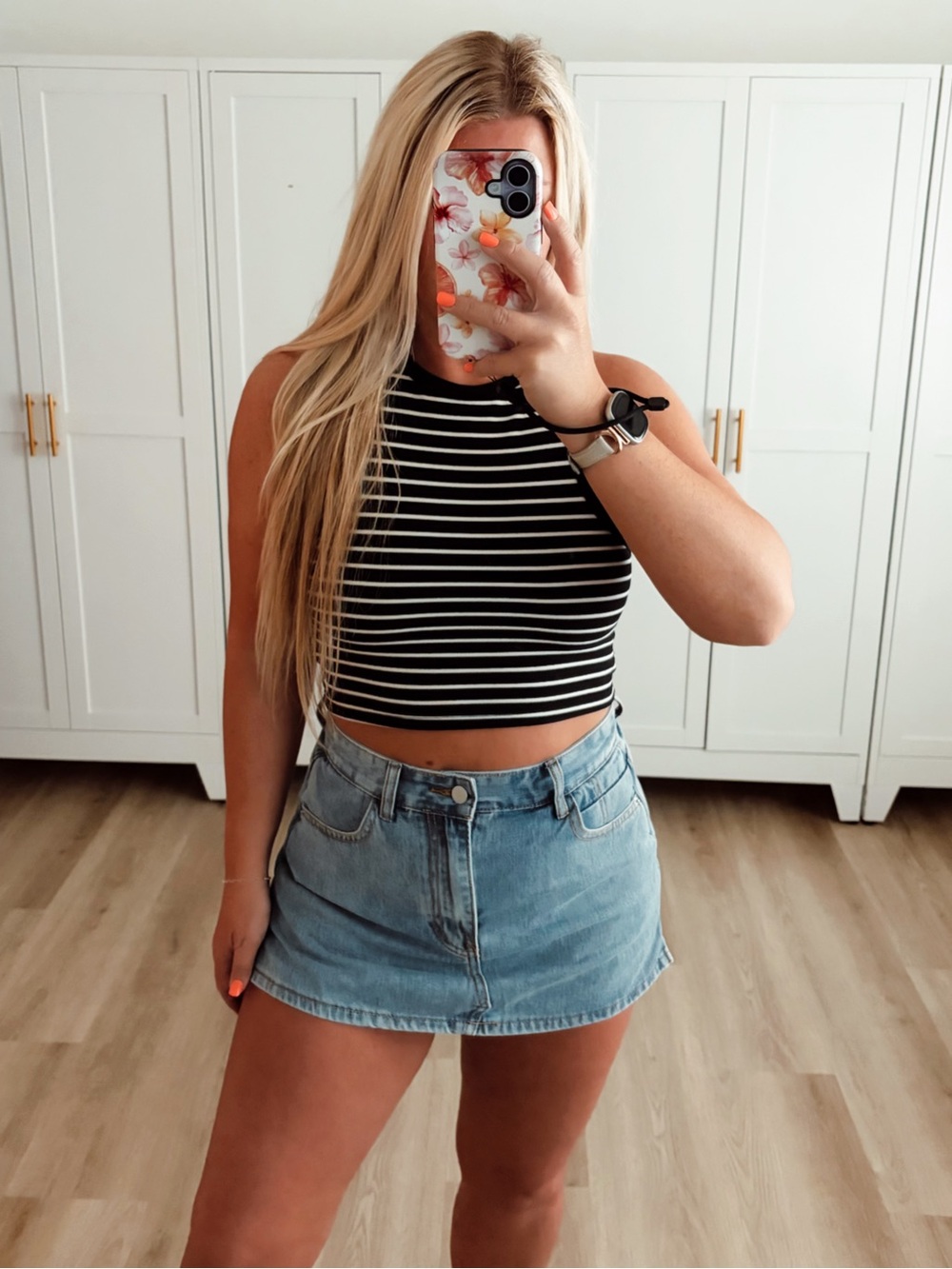 Striped Black & White Cropped Tank Top - Women's